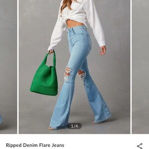 Commense Light Blue Distressed Flare Jeans